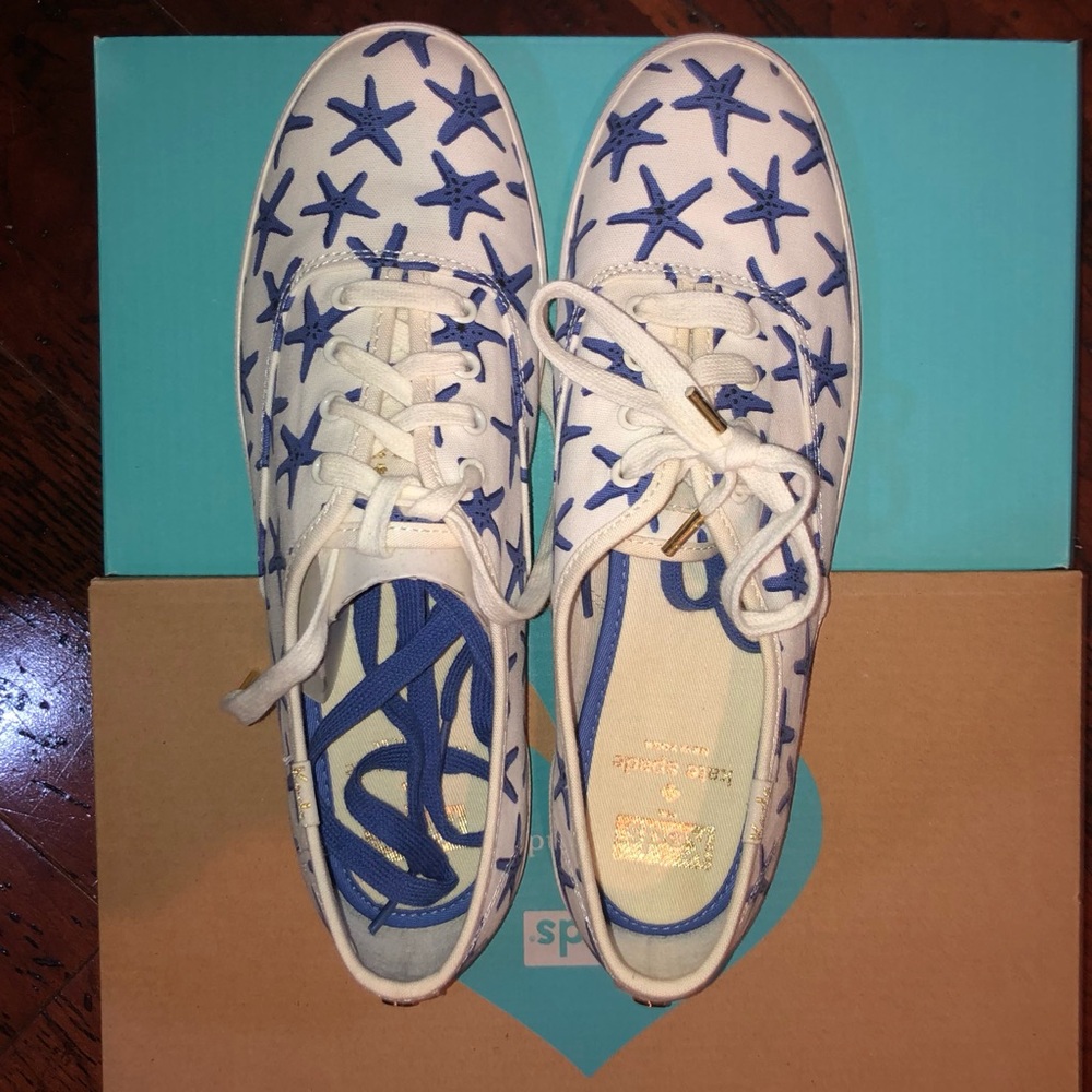 Kate Spade White and Blue Starfish Athletic Shoes